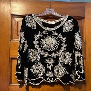 Solitaire Black and Cream Embroidered Blouse